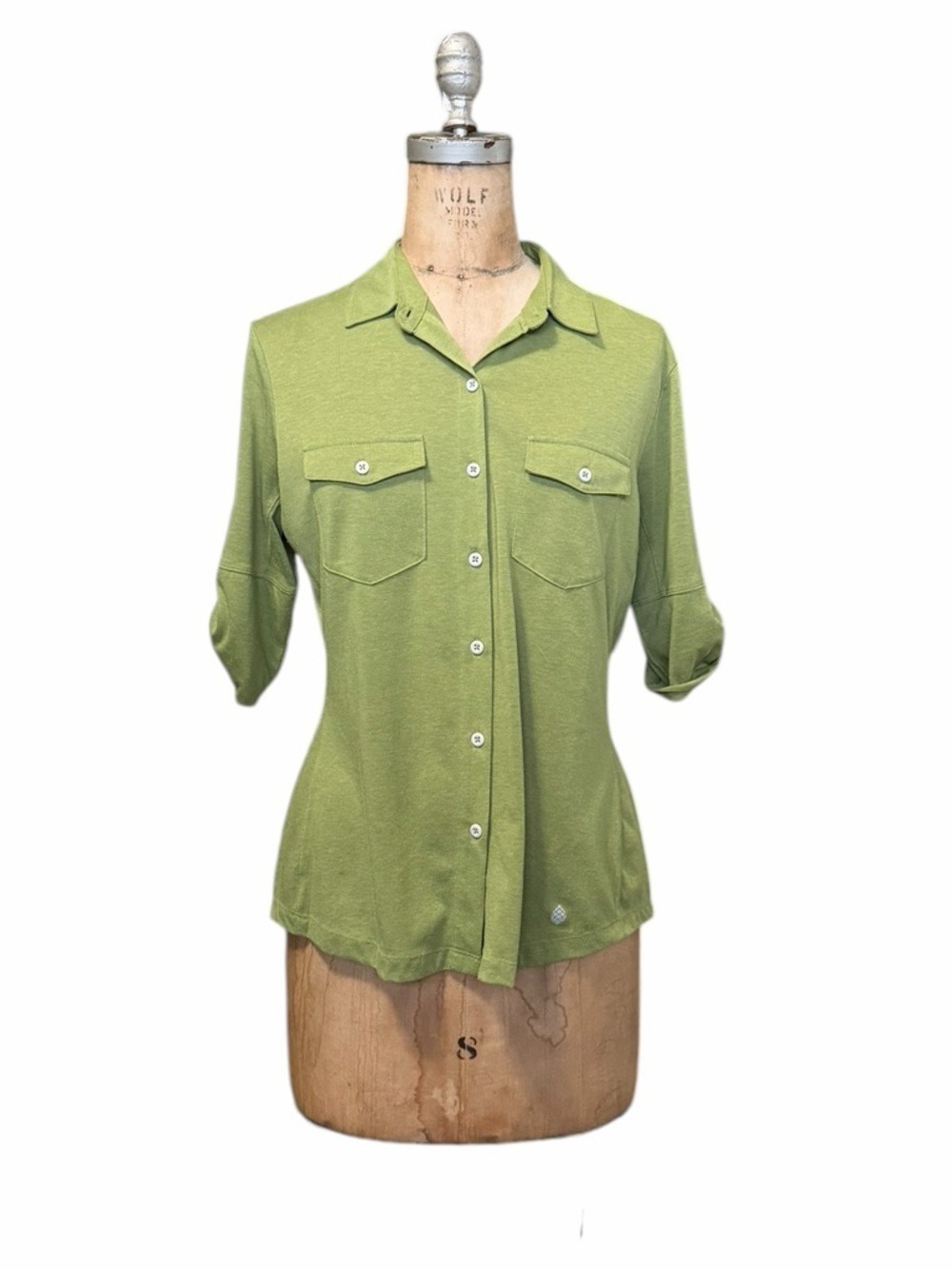 Stio Divide Green Button-Front Women's Shirt - Versatile Stretch Knit Top Size M